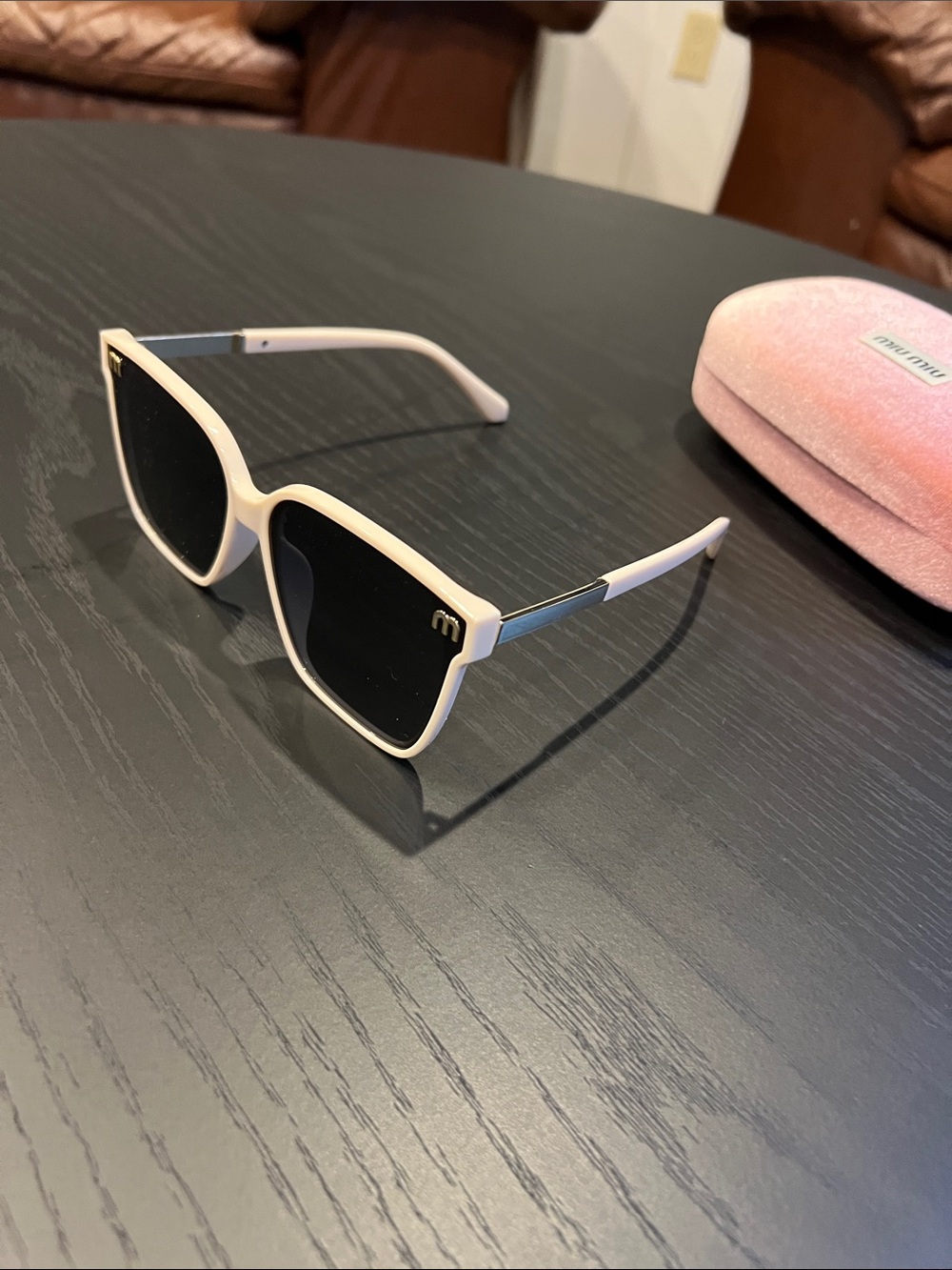 Miu Miu Cream Frame Sunglasses with Black Lenses - Picture 2 of 14